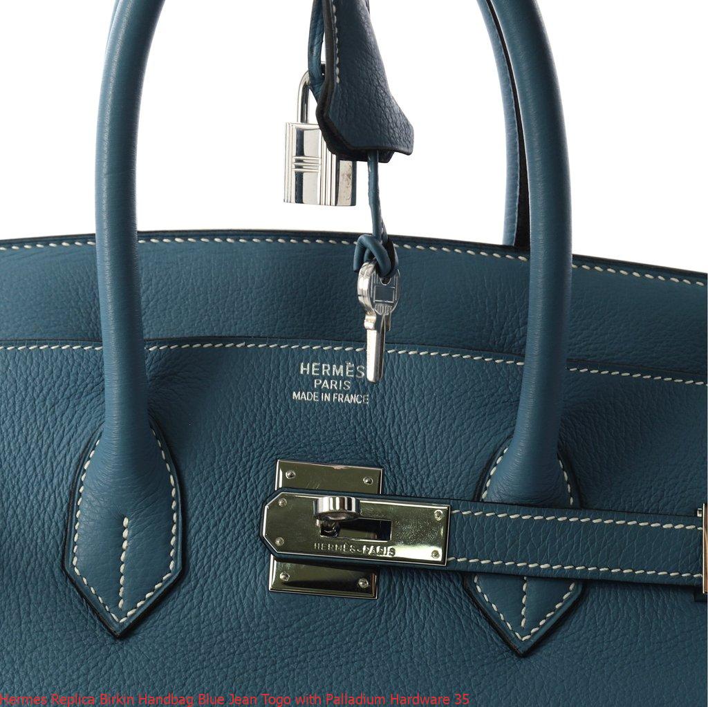 Hermes Replica Birkin Handbag Blue Jean Togo with Palladium Hardware 35